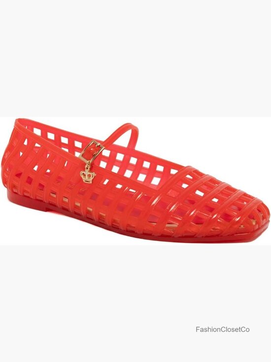 Shoes - Caged Lattice Jelly Mary Jane Flats with Crown Charm, Breathable Summer Shoes